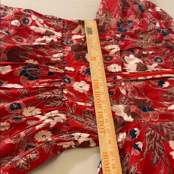 Ulla Johnson Nora Floral Gathered Midi Dress Size 12  Red Puff Sleeve Tiered - Picture 9 of 16